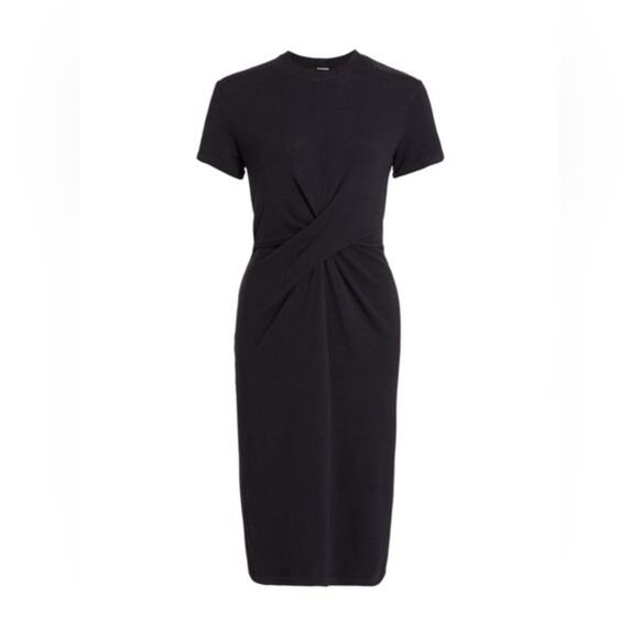 Monrow Supersoft Minimalist Casual Front-Twist Dress Black Stretch XS - Picture 8 of 9